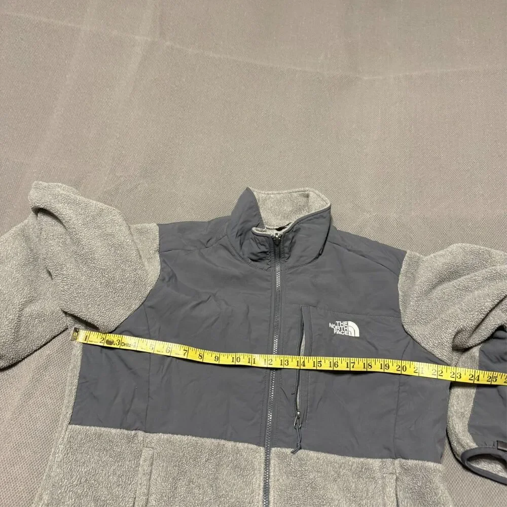 The North Face Mens Denali Jacket Size L Hybrid Fleece Grey Full Zip Mock Neck